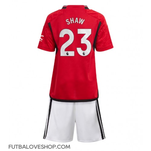 Dres Manchester United Luke Shaw #23 Domáci pre deti 2023-24 Krátky Rukáv (+ trenírky)